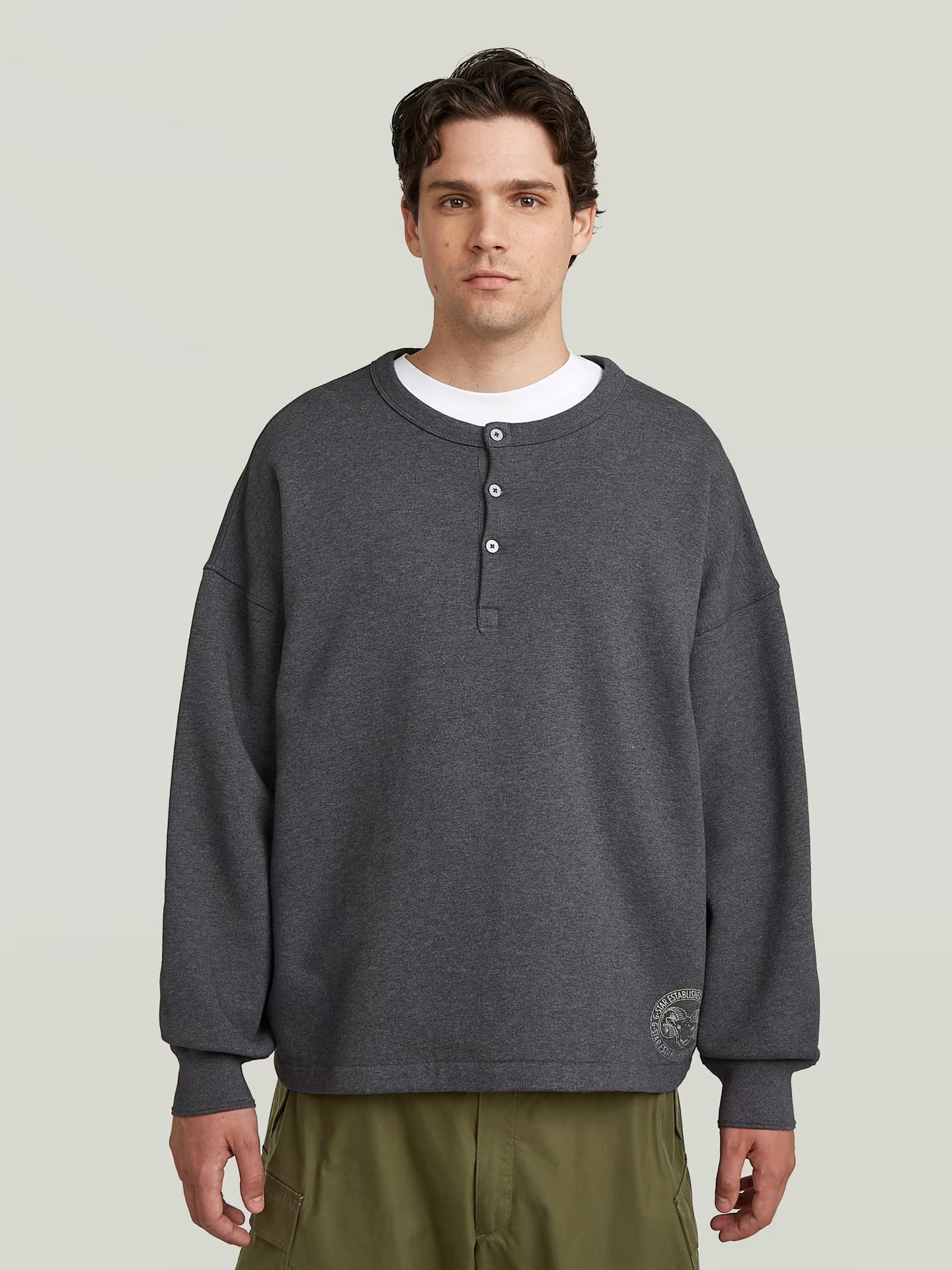 G-S016 HENLEY SWEATSHIRT ANTHRACITE HEATHER